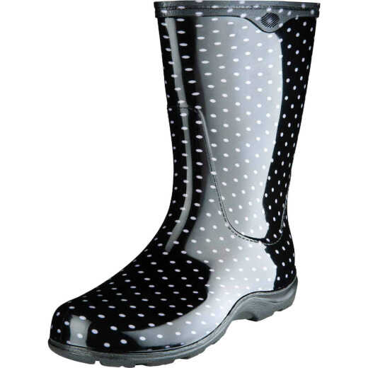 Sloggers Women's Size 7 Black w/White Polka Dots Rain & Garden Rubber Boot