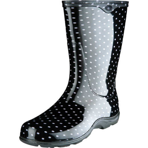 Sloggers Women's Size 8 Black w/White Polka Dots Rain & Garden Rubber Boot